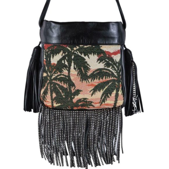 New Saint Laurent YSL 412691 Small Helena Studded Fringed Bucket Crossbody Bag - Picture 1 of 9